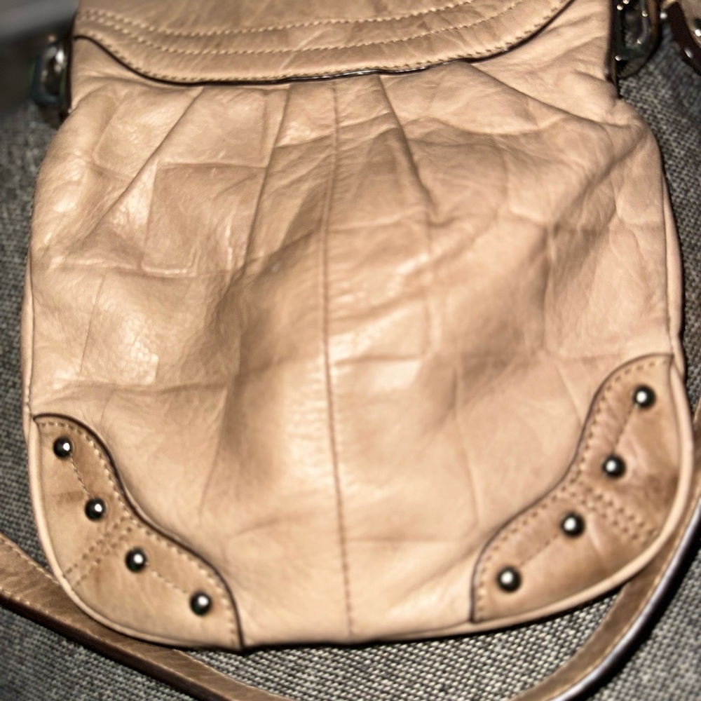 B makowsky used Beige Leather Studded Women's Bag